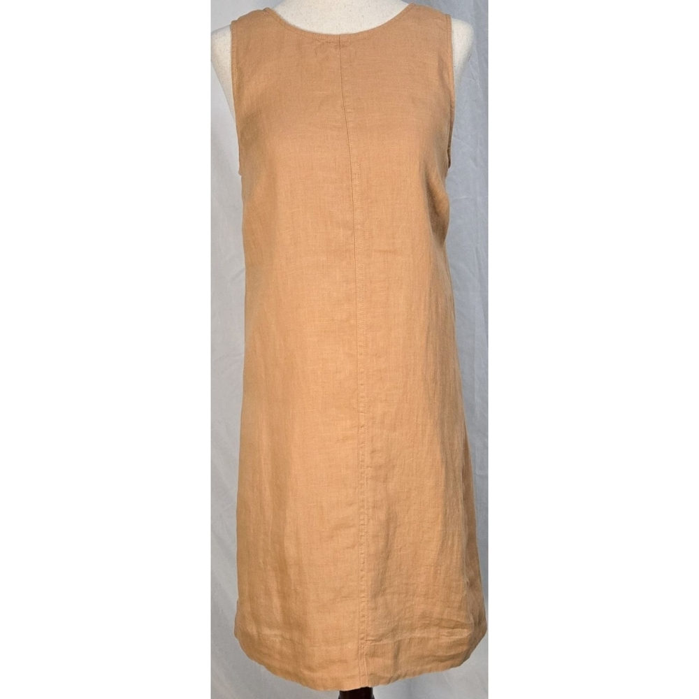 J Crew Linen Shift Dress Tan Classic Sleeveless Preppy Quiet Luxury